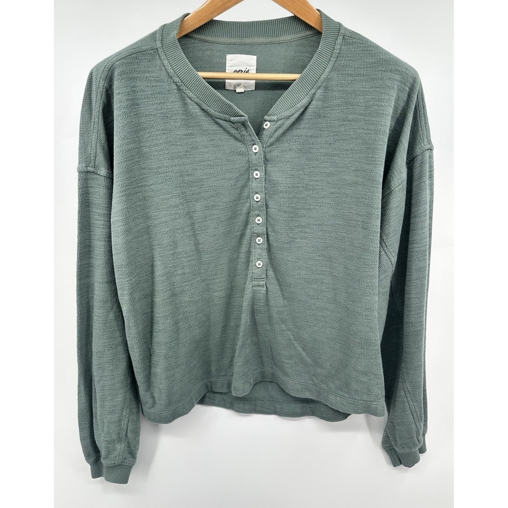 Aerie Knit Women's Henley Button Down Oversized Sweater Green Long Sleeve XL
